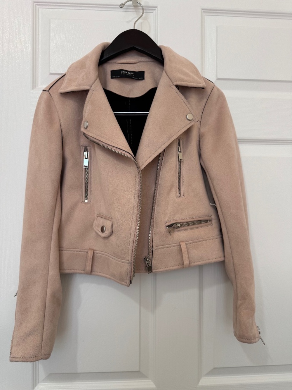 Zara Blush Pink Faux Suede Moto Jacket | Cropped Biker Jacket | S